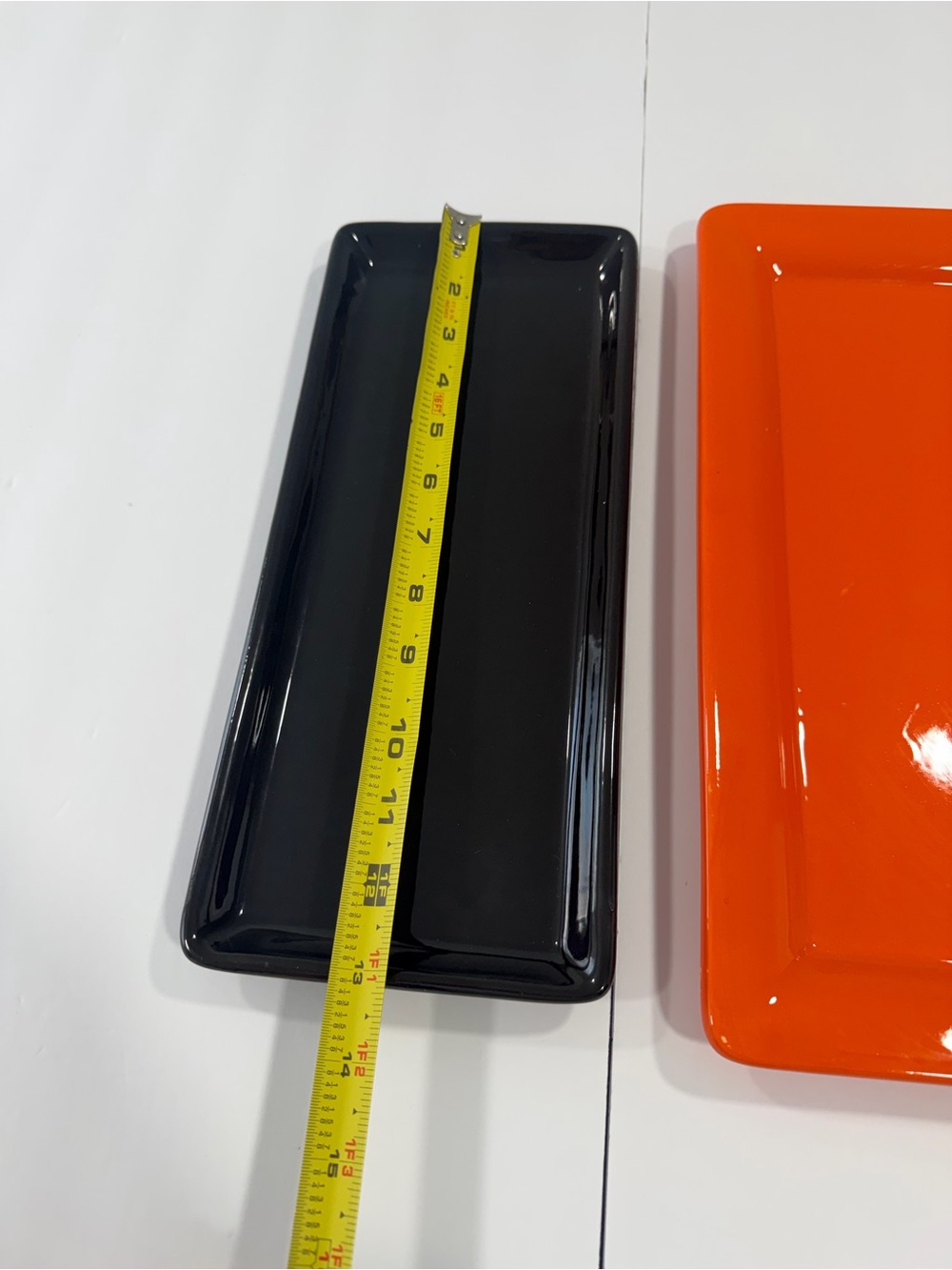 Black and Orange Ceramic Serving Trays - Sleek Rectangle Set - Picture 4 of 8